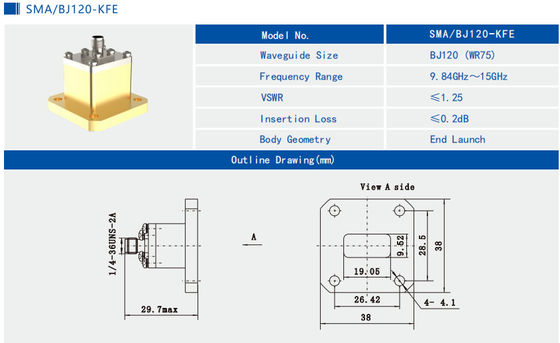 9.84GHz~15GHz WR75 To SMA Female End Launch Waveguide To Coax Adapter SMA/BJ120-KFE