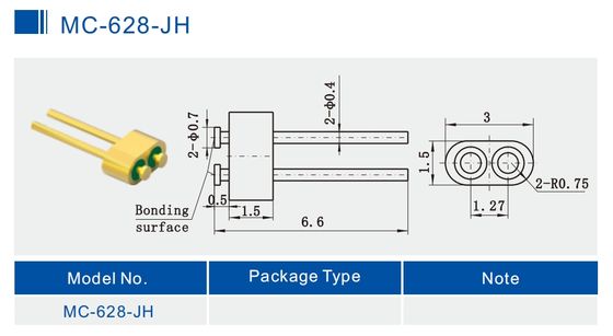 2-Pin Nail Head Glass To Metal Hermetic Seal Header With Gold Wire Bonding Surface MC-628-JH