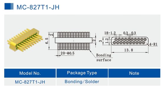 20 Pins 2 Rows 0.5mm Pin Diameter Hermetic Header Connectors With Gold Wire Bonding Surface MC-827T1-JH