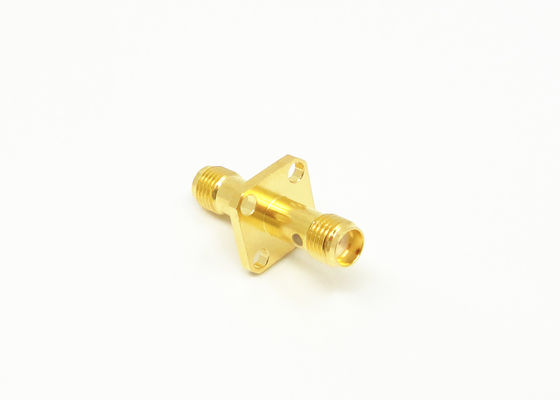 Adapter RF SMA żeński do żeńskiego z kołnierzem 4-otworowym / Adapter antenowy RF, pozłacany